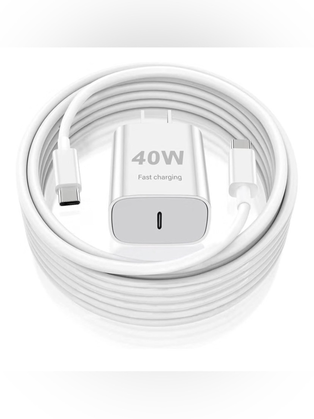 40W Fast Charging USB-C Wall Charger and Cable - White